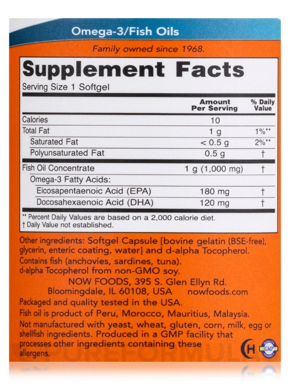 Omega-3, Molecularly Distilled & Enteric Coated - 180 Enteric Coated Softgels - Alternate View 3