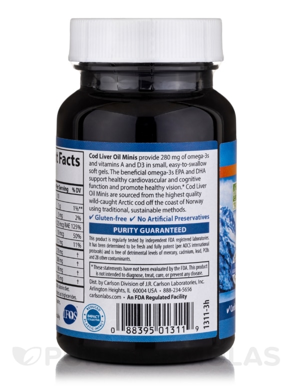Cod Liver Oil Minis 280 mg - 100 Mini Soft Gels - Alternate View 2