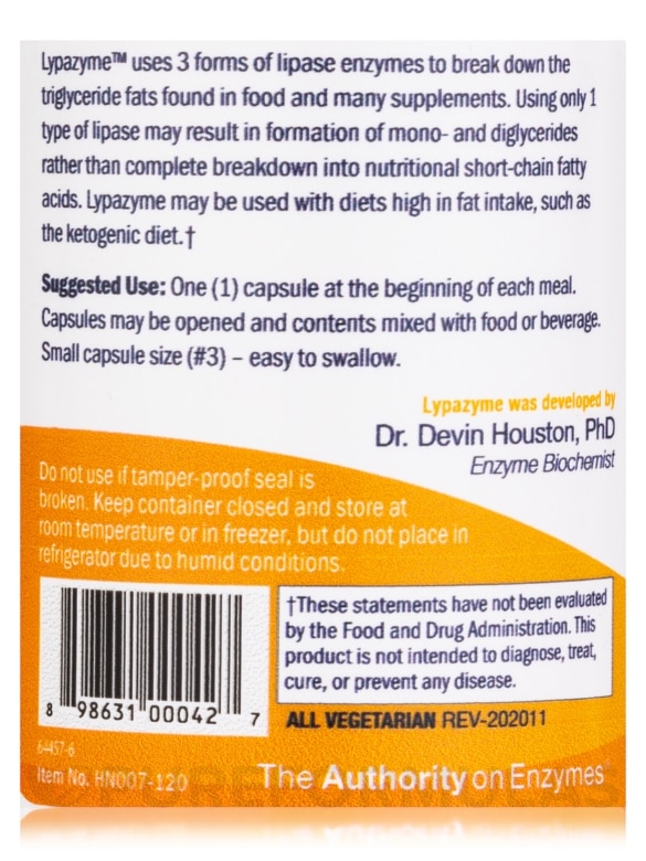 Lypazyme - Enzyme for Fat Digestion - 120 Capsules - Alternate View 4