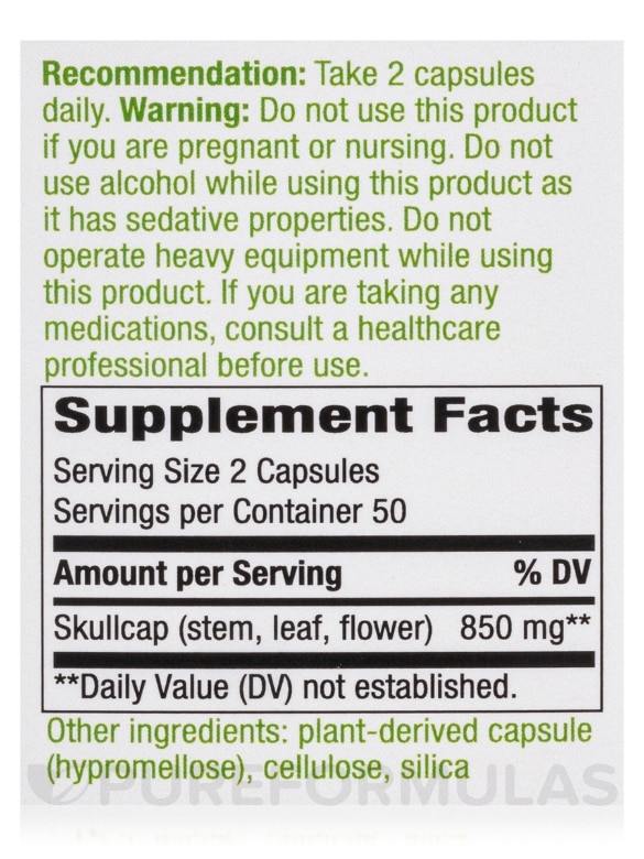 Scullcap Herb 425 mg - 100 Vegetarian Capsules - Alternate View 4