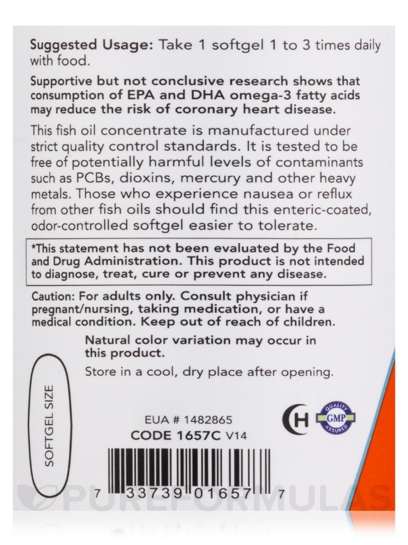 Omega-3, Molecularly Distilled & Enteric Coated - 180 Enteric Coated Softgels - Alternate View 4