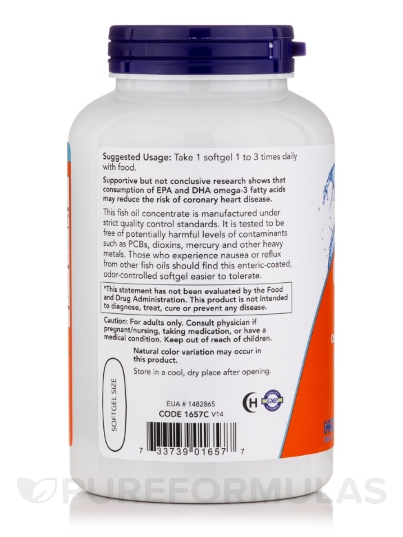 Omega-3, Molecularly Distilled & Enteric Coated - 180 Enteric Coated Softgels - Alternate View 2