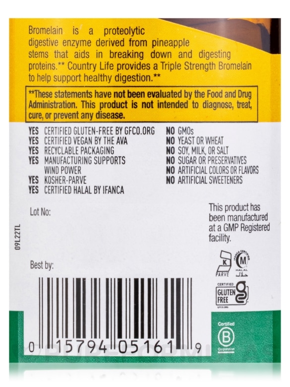 Natural Bromelain 500 mg - 60 Tablets - Alternate View 4