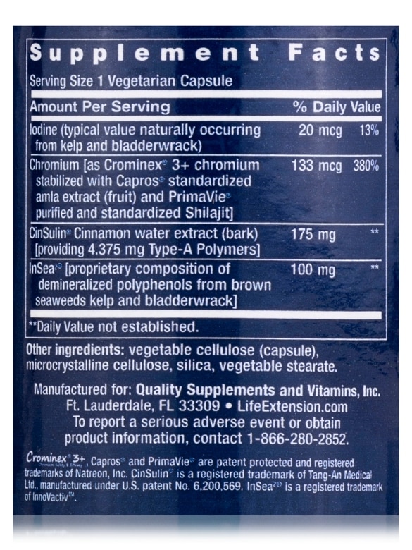 CinSulin® with InSea® and Crominex® 3+ - 90 Vegetarian Capsules - Alternate View 3