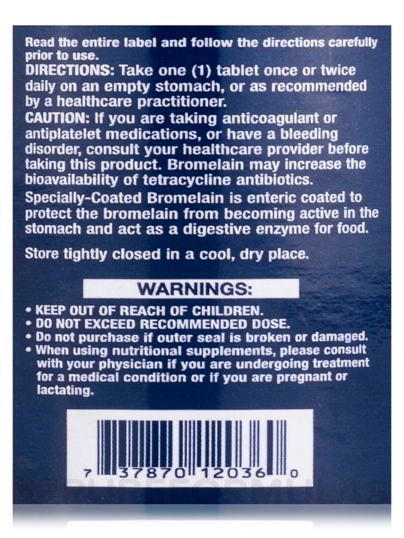 Specially-Coated Bromelain - 60 Enteric Coated Tablets - Alternate View 4