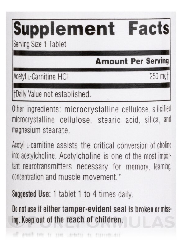Acetyl L-Carnitine 250 mg - 30 Tablets - Alternate View 3