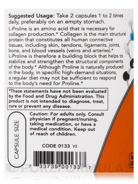 L-Proline 500 mg - 120 Veg Capsules - Alternate View 4