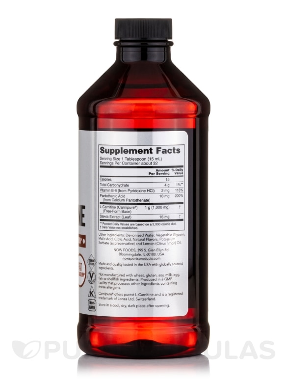NOW® Sports - Liquid L-Carnitine 1000 mg, Citrus Flavor - 16 fl. oz (473 ml) - Alternate View 1