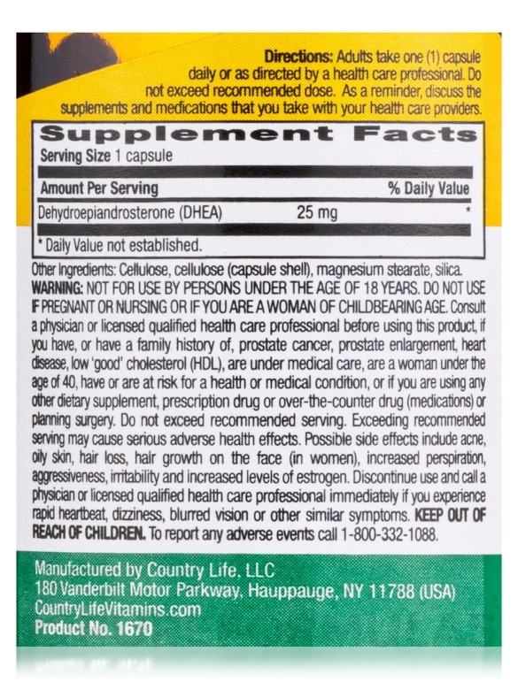 DHEA 25 mg - 90 Vegetarian Capsules - Alternate View 3
