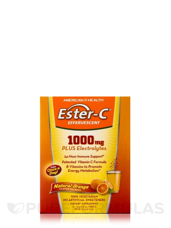 Ester-C® 1000 mg Effervescent Orange Powder - 1 Box of 21 Single Serving Packets - Alternate View 2