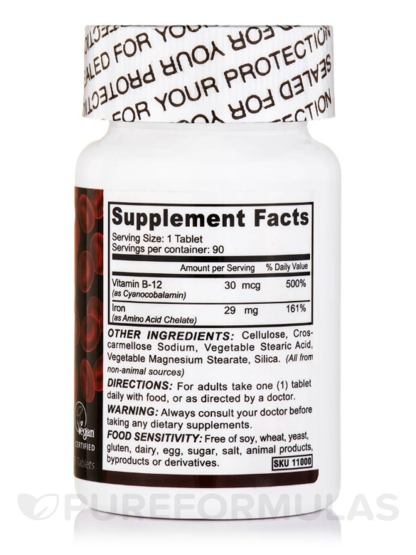 Vegan Chelated Iron 29 mg - 90 Tablets - Alternate View 1