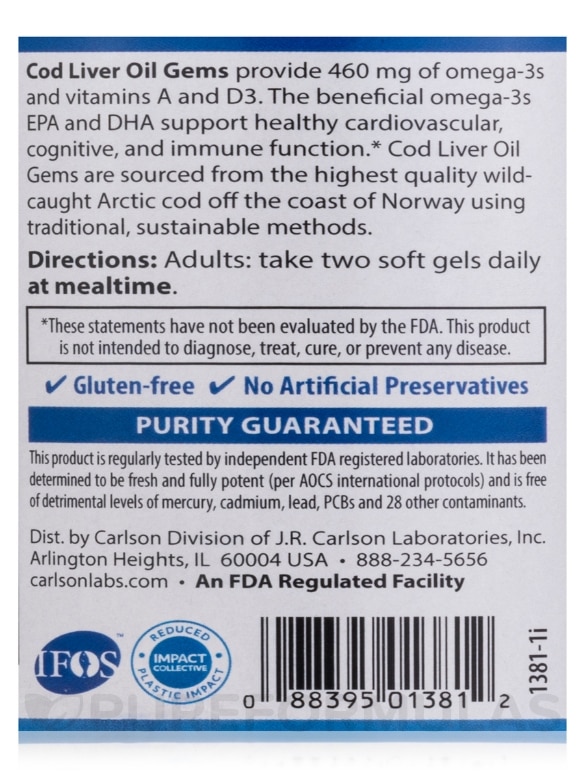 Cod Liver Oil Gems™ 460 mg, Natural Lemon Flavor - 150 Soft Gels - Alternate View 4