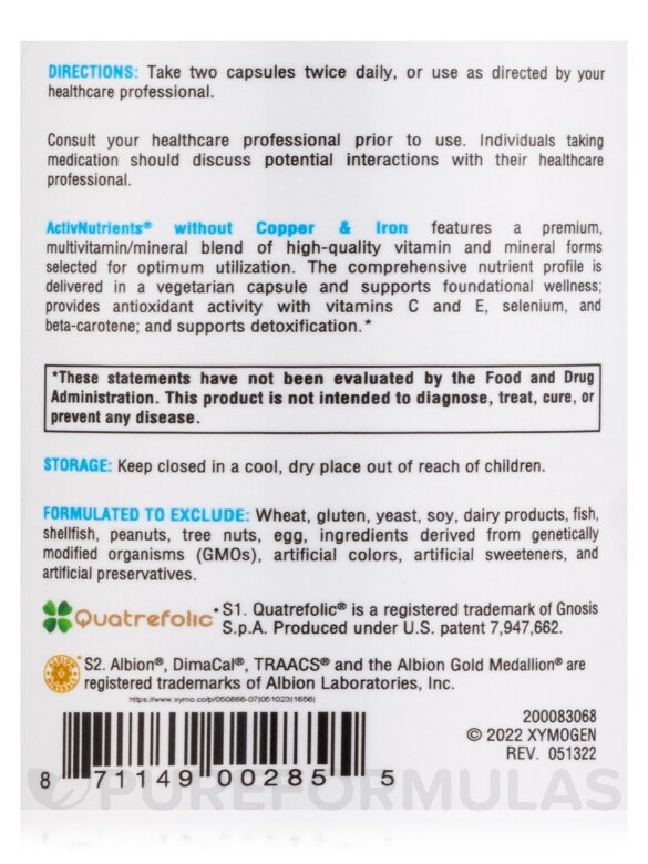 ActivNutrients® without Copper & Iron - 120 Vegetarian Capsules - Alternate View 5
