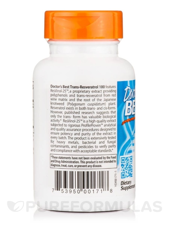 Trans-Resveratrol 100 with Resvinol® - 60 Veggie Capsules - Alternate View 2