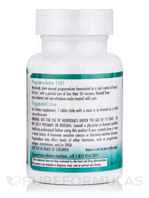 Pregnenolone 100 mg Micronized Lipid Matrix - 60 Scored Tablets - Alternate View 2