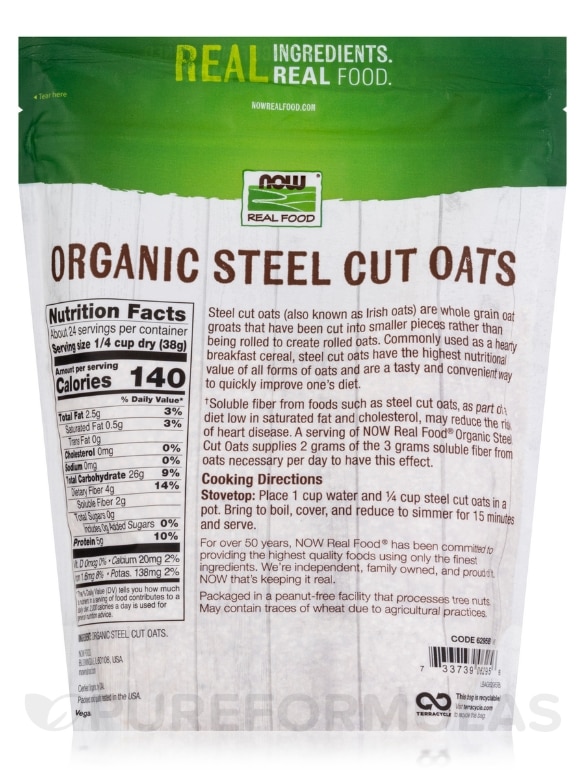 NOW Real Food® - Oats (Steel Cut) - 2 lbs (907 Grams) - Alternate View 1