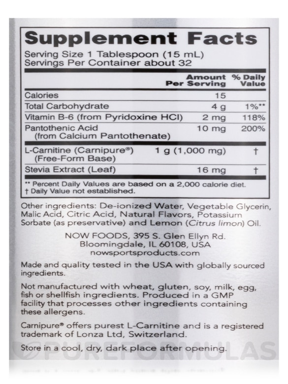 NOW® Sports - Liquid L-Carnitine 1000 mg, Citrus Flavor - 16 fl. oz (473 ml) - Alternate View 3