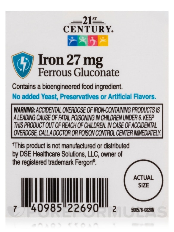 Iron 27 mg (Ferrous Gluconate) - 110 Tablets - Alternate View 5