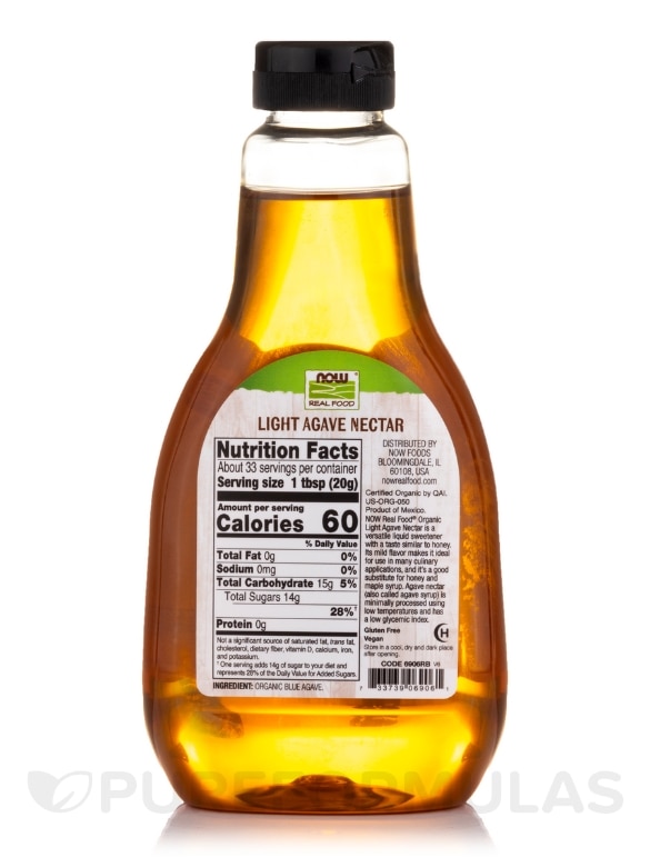 NOW Real Food® - Organic Agave Nectar Light - 23.28 oz (660 Grams) - Alternate View 1