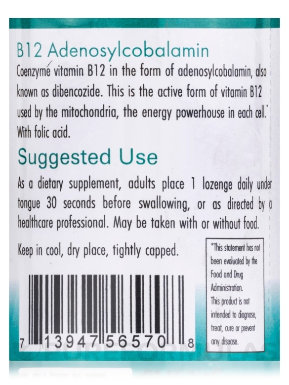 B12 Adenosylcobalamin - 60 Vegetarian Lozenges - Alternate View 4