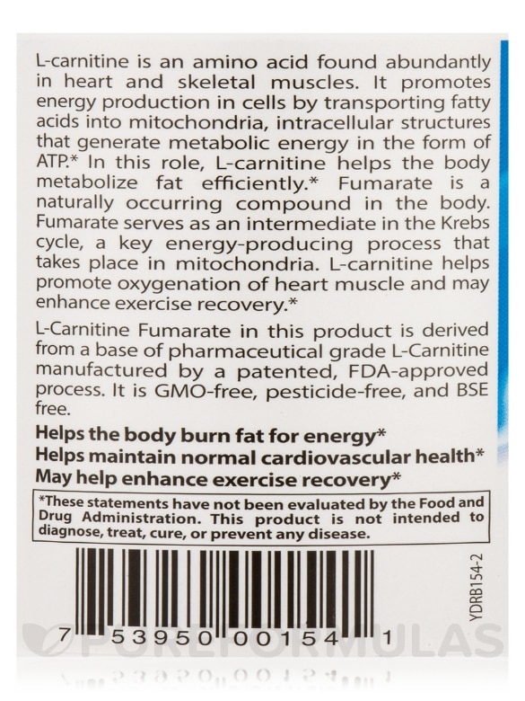 L-Carnitine Fumarate with Biosint™ Carnitines 855 mg - 180 Veggie Capsules - Alternate View 4
