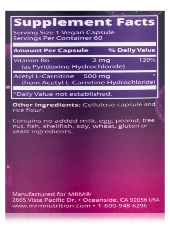 Acetyl L-Carnitine - 60 Vegan Capsules - Alternate View 4