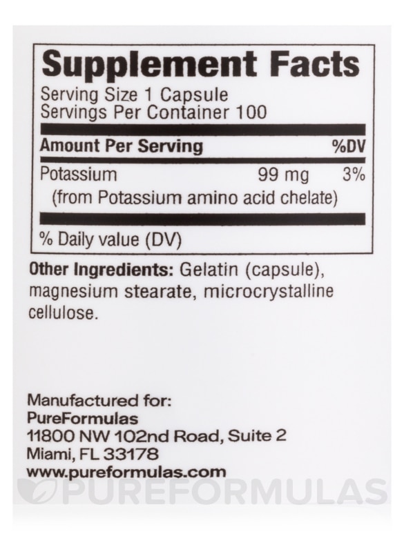 Potassium Chelated 99 mg - 100 Vegetarian Capsules - Alternate View 3