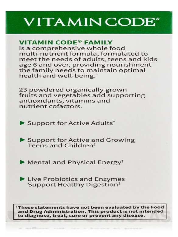 Vitamin Code® - Family Whole Food Multivitamin - 120 Vegetarian Capsules - Alternate View 9