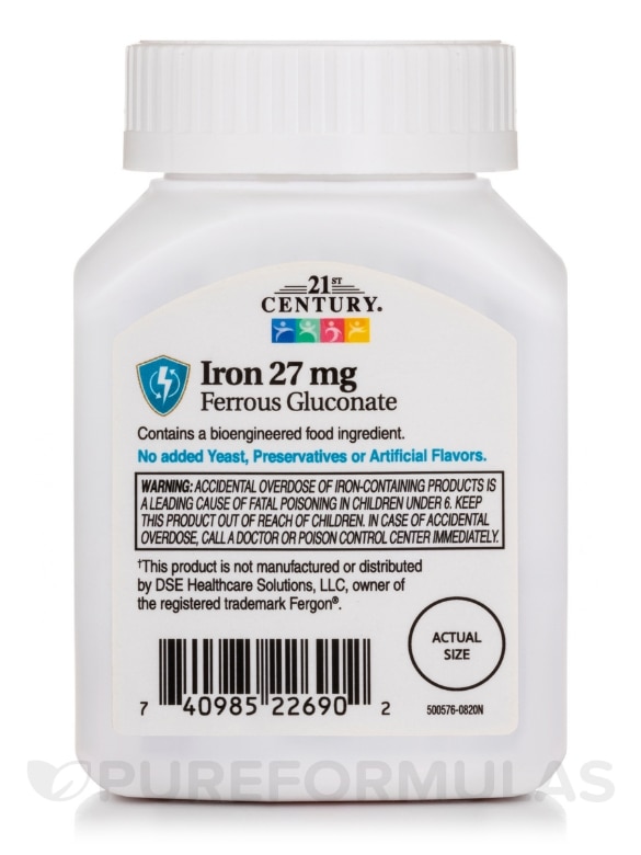 Iron 27 mg (Ferrous Gluconate) - 110 Tablets - Alternate View 2