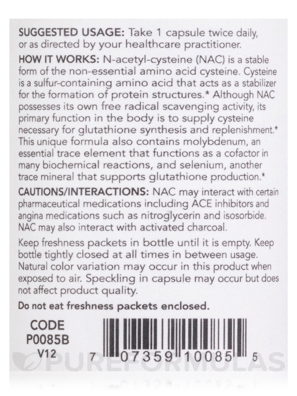NAC (N-Acetyl Cysteine) 600 mg - 100 Veg Capsules - Alternate View 4