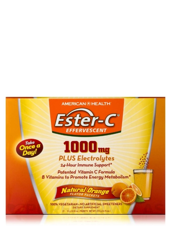 Ester-C® 1000 mg Effervescent Orange Powder - 1 Box of 21 Single Serving Packets - Alternate View 1