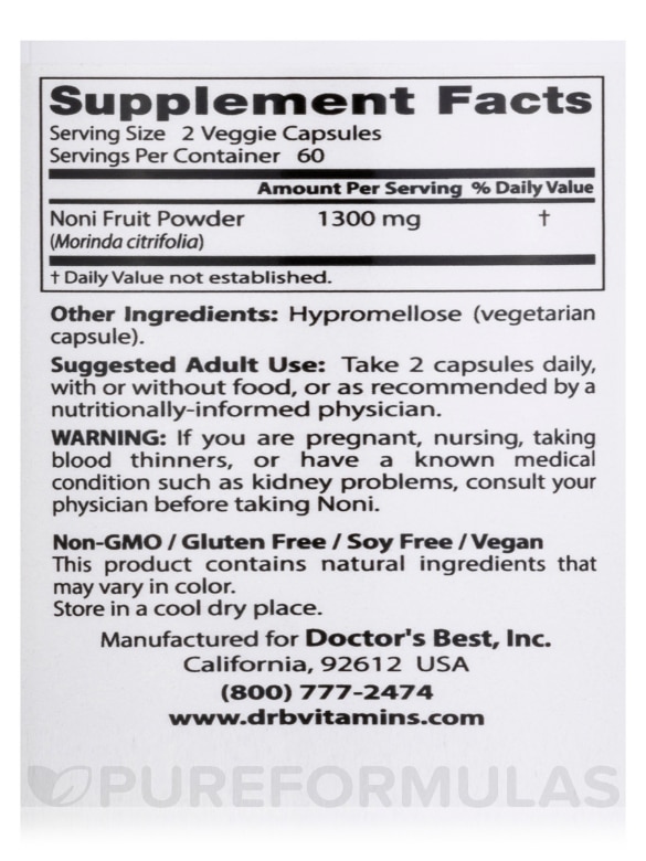Noni Fruit Powder 650 mg - 120 Veggie Capsules - Alternate View 3