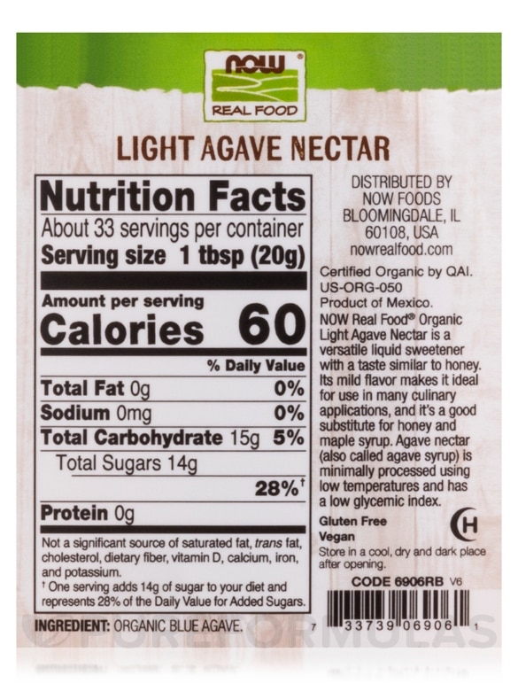 NOW Real Food® - Organic Agave Nectar Light - 23.28 oz (660 Grams) - Alternate View 2