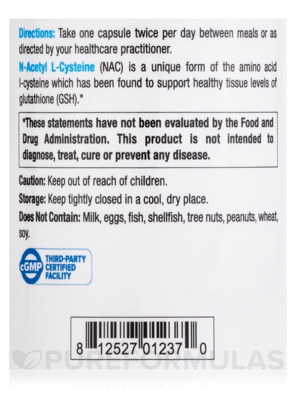 NAC (N-Acetyl Cysteine) - 120 Vegetable Capsules - Alternate View 4