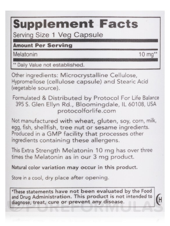 Melatonin 10 mg (Extra Strength) - 100 Veg Capsules - Alternate View 3