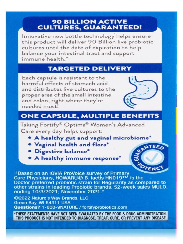 Fortify™ Optima® Women's Probiotic 90 Billion - 30 Vegetarian Capsules - Alternate View 9