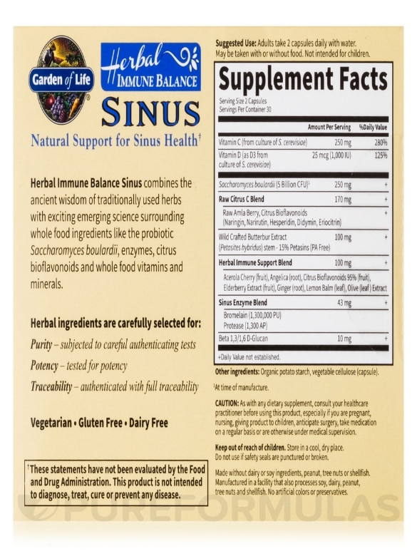 Herbal Immune Balance Sinus - 60 Vegetarian Capsules - Alternate View 9