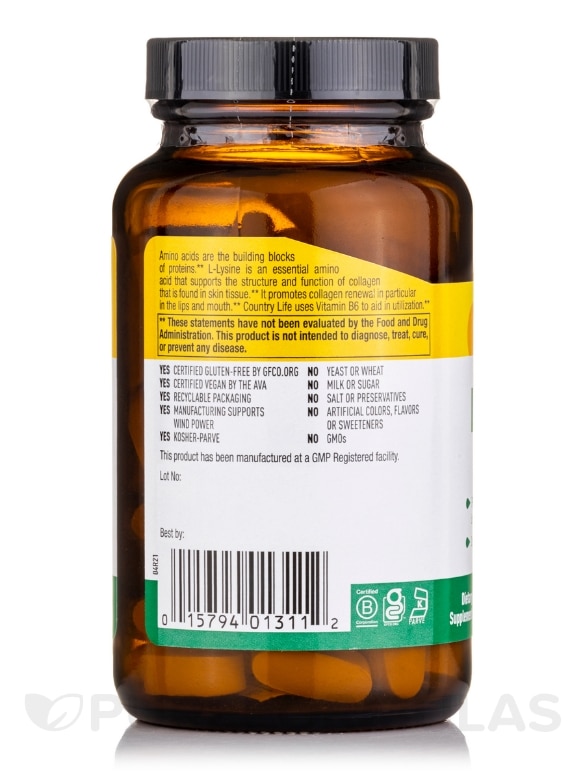 L-Lysine 1000 mg with B-6 - 100 Tablets - Alternate View 2