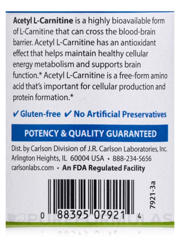 Acetyl L-Carnitine 500 mg - 120 Capsules - Alternate View 4