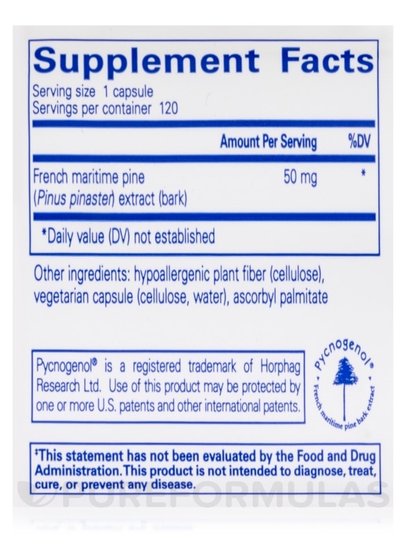 Pycnogenol® (Pine Bark Extract) 50 mg - 120 Capsules - Alternate View 4