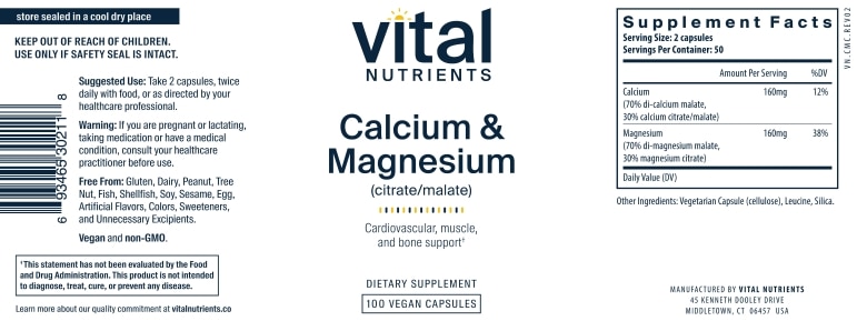 Calcium/Magnesium (Citrate/Malate Formula) - 100 Vegetarian Capsules - Alternate View 4
