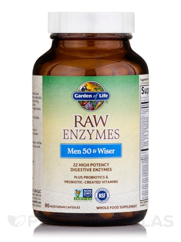 Raw Enzymes™ Men 50 & Wiser - 90 Vegetarian Capsules - Alternate View 2