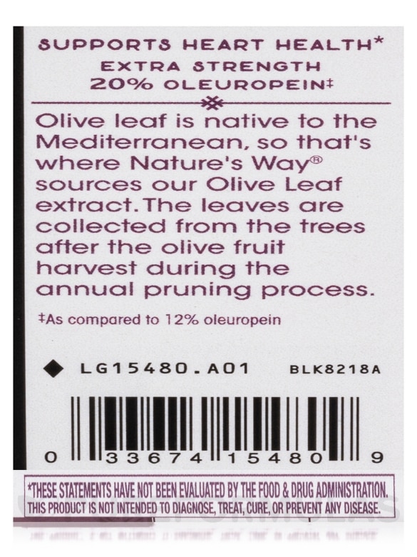 Olive Leaf (20% Oleuropein) - 60 Vegan Capsules - Alternate View 6