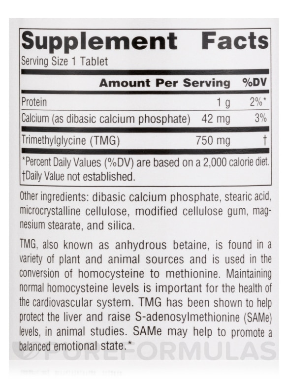 Tmg Trimethylglycine 750 mg - 120 Tablets - Alternate View 4