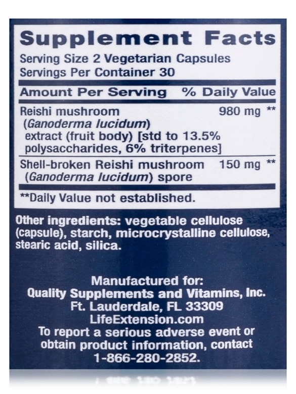 Reishi Extract Mushroom Complex - 60 Vegetarian Capsules - Alternate View 3