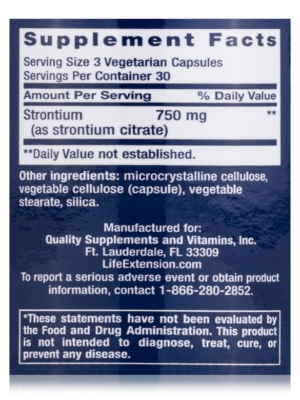 Strontium Caps 750 mg - 90 Vegetarian Capsules - Alternate View 3
