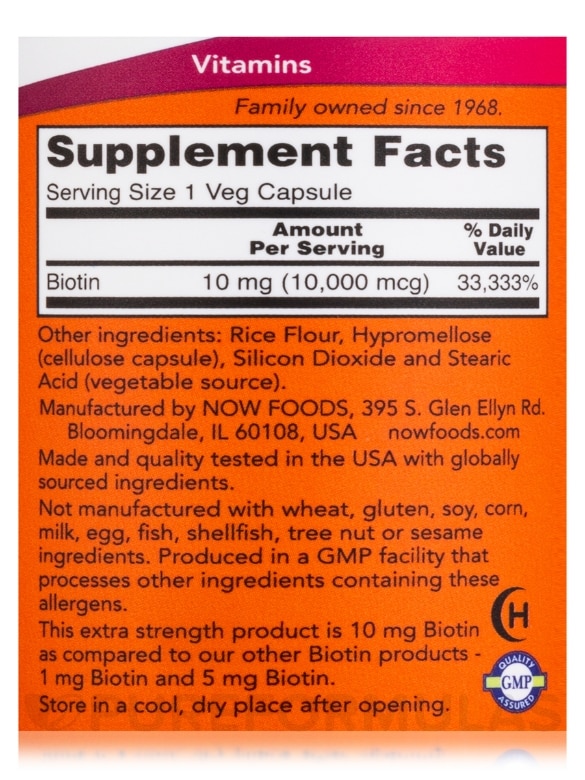 Biotin 10 mg (Extra Strength) - 120 Veg Capsules - Alternate View 3