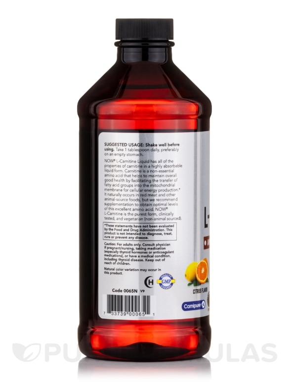 NOW® Sports - Liquid L-Carnitine 1000 mg, Citrus Flavor - 16 fl. oz (473 ml) - Alternate View 2
