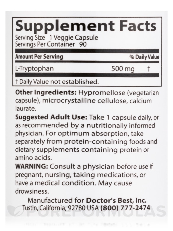 L-Tryptophan with TryptoPure® - 90 Veggie Capsules - Alternate View 3