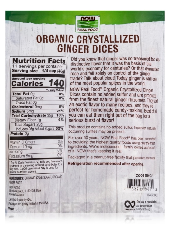 NOW Real Food® - Crystallized Ginger Dices w/o Sulfur - 16 oz (454 Grams) - Alternate View 2
